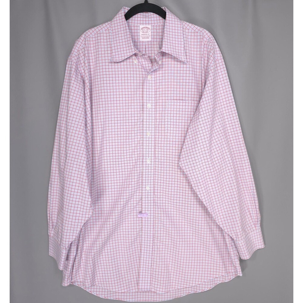 BROOKS BROTHERS Est.1818 Madison Fit Check Shirt Blue Red Cotton Men 17.5 34